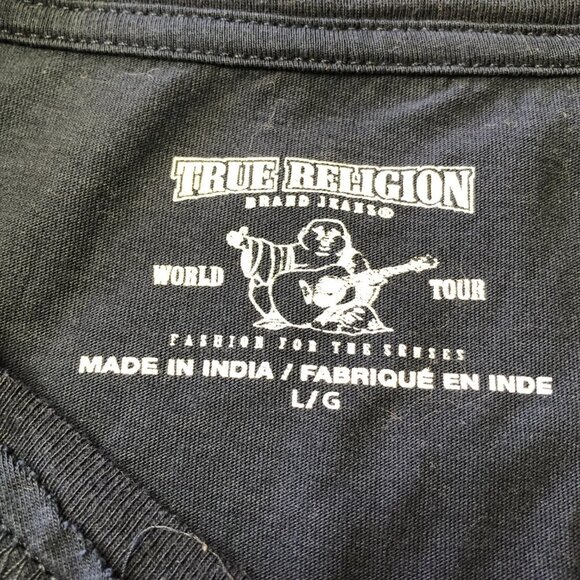 True Religion Navy & White Reverse Hem T-Shirt - Picture 3 of 10